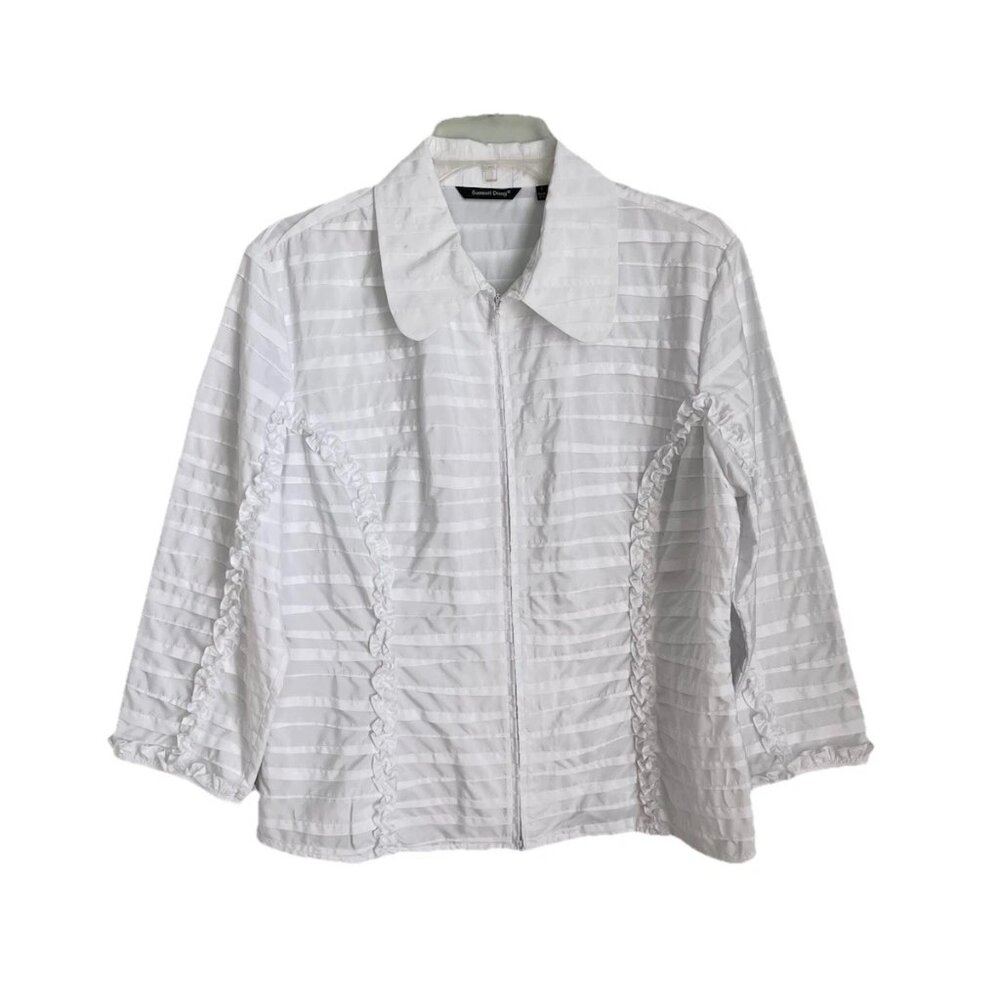 Samuel Dong White Ruffle Full Zip 3/4 Sleeve Jacket Artsy